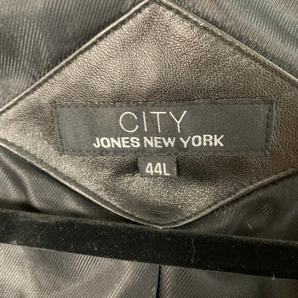 Jones New York City Mens 44L Black Leather Blazer Jacket 3-Button Classic Pocket - Picture 7 of 7